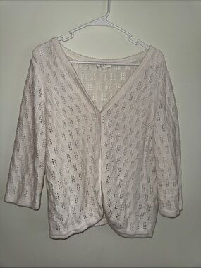 Christopher& Banks Lightweight Openwork Knit Cardigan in Soft Ivory